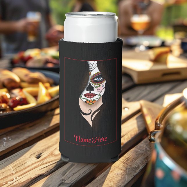 Enfriador De Latas Slim Rosa Sugar SKull (Subido por el creador)