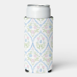 Enfriador De Latas Slim Rosa y azul floral grandmillennial