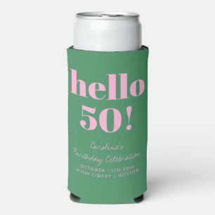 Enfriador De Latas Slim Rosa y Verde Audaz Cumpleaños 50 Personalizado Mod