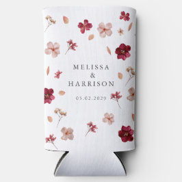 Enfriador De Latas Slim Rosado Rojo Presionado y Crema, Boda floral