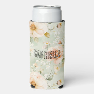 Enfriador De Latas Slim Rosas Florales de Melocotón Romántico y Menta