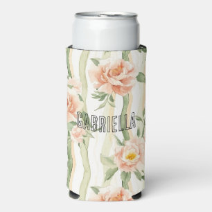 Enfriador De Latas Slim Rosas Florales Románticas de Melocotón y Menta