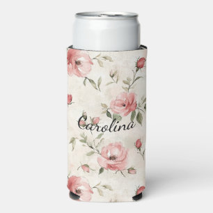 Enfriador De Latas Slim Rosas rosadas crema