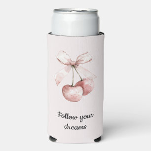 Enfriador De Latas Slim Rubor Pink Cherries Bow