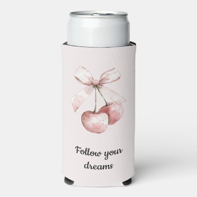 Enfriador De Latas Slim Rubor Pink Cherries Bow (Frente Agua con Gas)