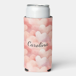 Enfriador De Latas Slim Rubor Rosa Corazones Blancos