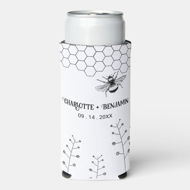 Enfriador De Latas Slim Rustic Wildflowers Beehive Country Wedding (Frente Agua con Gas)