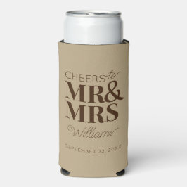 Enfriador De Latas Slim Saludos Sr. y Sra. Modern Boda Typography Favor