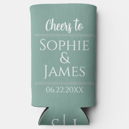 Enfriador De Latas Slim Saludos Sr. y Sra. Sage Green Wedding Favor