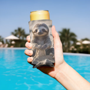 Enfriador De Latas Slim Sandy Shores: Baby Sloth construyendo castillos de