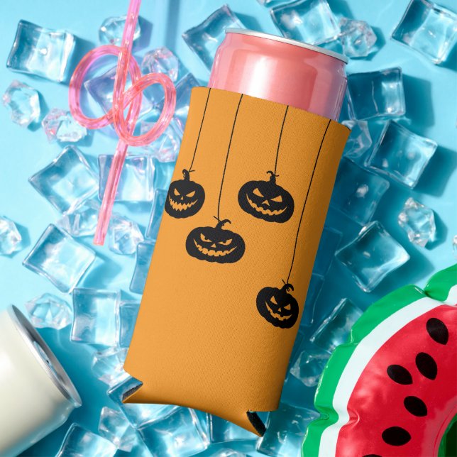 Enfriador De Latas Slim Scary Pumpkin hanging (Verano in situ)