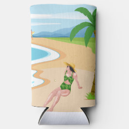 Enfriador De Latas Slim señora en la playa