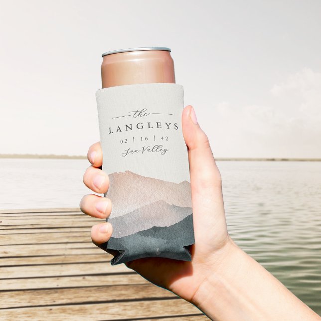 Enfriador De Latas Slim Sierra Dusk | Desert Mountain Sunset Wedding Favor (Subido por el creador)