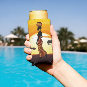 Enfriador De Latas Slim Silhouette de una bella mujer africana sobre los S