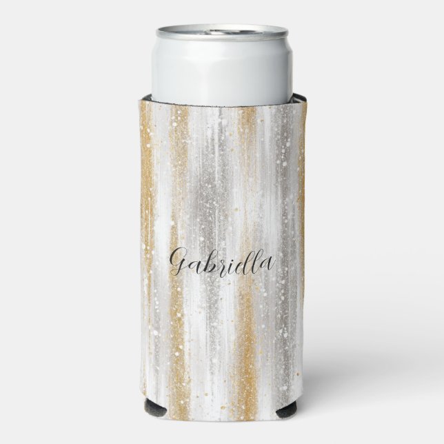Enfriador De Latas Slim Silver Gold Glitzy Sparkle Christmas New Year (Frente Agua con Gas)