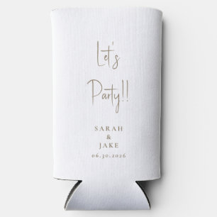 Enfriador De Latas Slim Simple Blanco & Dorado Let's Party!! Boda Personal