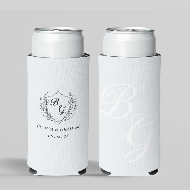 Enfriador De Latas Slim Simple Crest Monogram Wedding (Subido por el creador)