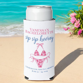 Enfriador De Latas Slim Sip Sip Hooray Bikini Rosa para Fiesta de Despedid