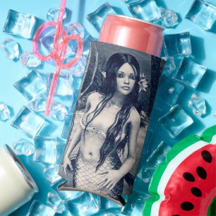 Enfriador De Latas Slim Sirena Vintage Arte de Fantasía de Foto Antigua