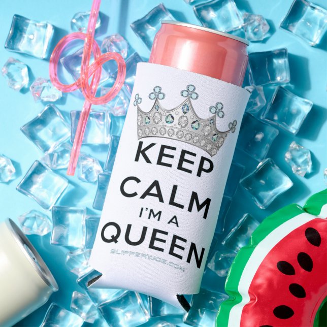Enfriador De Latas Slim SlipperyJoe's Keep Calm Queen Royal Crown jewels a (Verano in situ)
