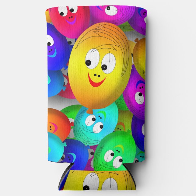 Enfriador De Latas Slim Smiley Faces Balloons Pattern-64171 (Anverso)