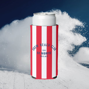 Enfriador De Latas Slim Snow Beach Club Red Cabana Stripe Winter