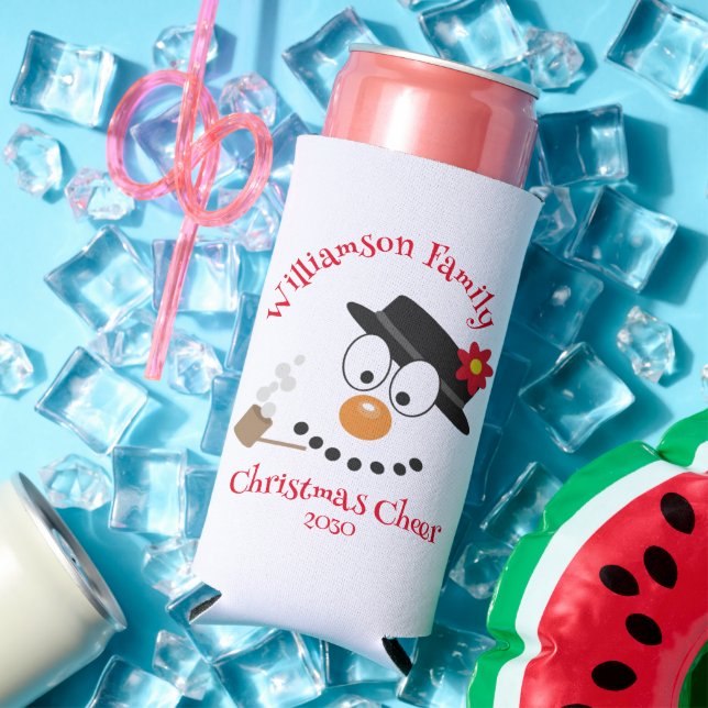 Enfriador De Latas Slim Snowman Funny Face, Navidades de Novedad ricas (Verano in situ)