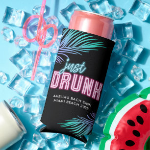 Enfriador De Latas Slim Solo Borracho Neon Azul y Rosa Tropical Bach