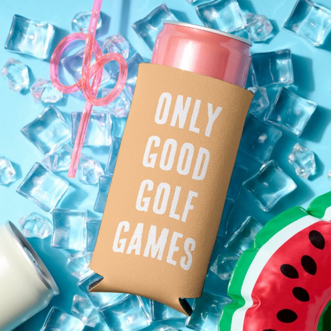 Enfriador De Latas Slim "Sólo buenos juegos de golf". Cita divertida. Rosa (Verano in situ)