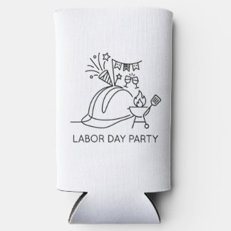 Enfriador De Latas Slim Sombrero duro de fiesta del Día del Trabajo minima
