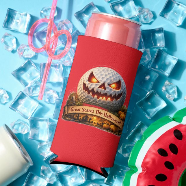 Enfriador De Latas Slim Spooky Halloween golf graphic teal cam cooler (Verano in situ)