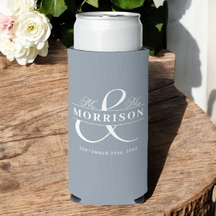 Enfriador De Latas Slim Sr. Dusty Blue Romantic Wedding Favor