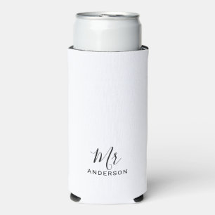 Enfriador De Latas Slim Sr. y Sra. Escritura moderna en blanco y negro