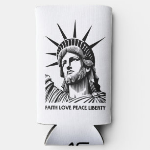 Enfriador De Latas Slim Statue of Liberty, Jesus, God, Holy Spirit, Faith
