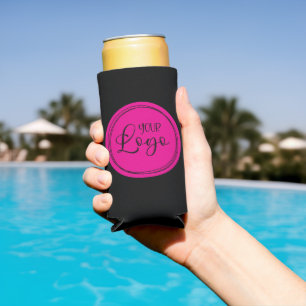 Enfriador De Latas Slim Su logotipo comercial en el círculo rosado calient