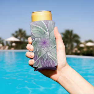 Enfriador De Latas Slim Sueño de flores, abstracto arte fractal verde púrp