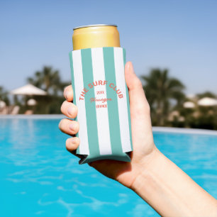 Enfriador De Latas Slim Surf Club Escudo Turquesa Cabana Stripe