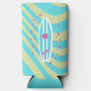 Enfriador De Latas Slim Surfboard, Beach Art, Tropical Vibes, Colorido