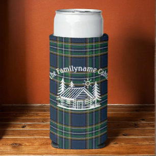 Enfriador De Latas Slim Tartan personalizado de cabaña familiar