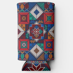 Enfriador De Latas Slim Tatuaje de bordado tradicional palestino colorido