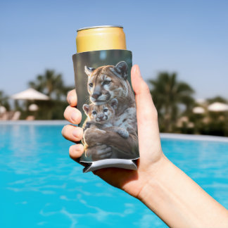 Enfriador De Latas Slim Taza de padre y cachorro de puma romántico – Amor 