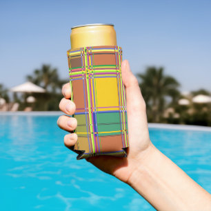 Enfriador De Latas Slim Tela Colorida Caribeña Madras Tartán