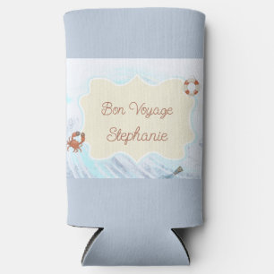Enfriador De Latas Slim Tema del Océano Bon Voyage Personalizado con Nombr