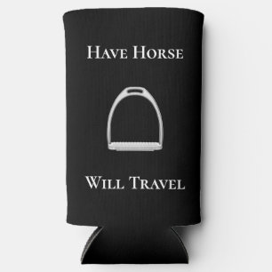 Enfriador De Latas Slim "Ten Horse Will Travel" Negro Ecuestre