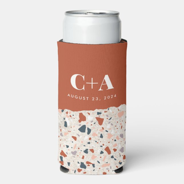 Enfriador De Latas Slim Terrazzo Slab Boda Guest Skinny (Frente Agua con Gas)