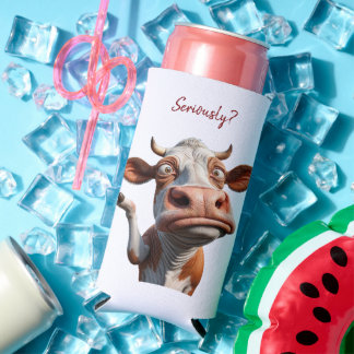 Enfriador De Latas Slim The Silly Cow - "¿En serio?" Diseño de comillas di