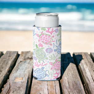 Enfriador De Latas Slim Tortugas Marinas Acuarela Costera Oceánica