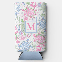 Enfriador De Latas Slim Tortugas marinas de acuarela Monograma oceánico