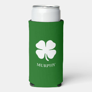 Enfriador De Latas Slim Trébol Irlandés Verde Personalizado de Cuatro Hoja