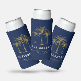 Enfriador De Latas Slim Tropical Gold Palm Trees Family Reunion Custom
